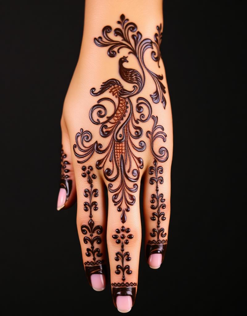 Peacock motif henna